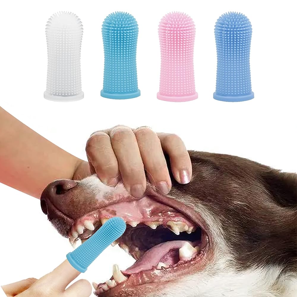 RUMGR 4PCS Dog Finger Toothbrush, Silicone Dog Teeth Cleaning Finger Brush, Dog Dental Care and Fresh Breath, Finger Toothbrush for Dogs, Cats, Puppies, Dog Teeth Cleaning Products